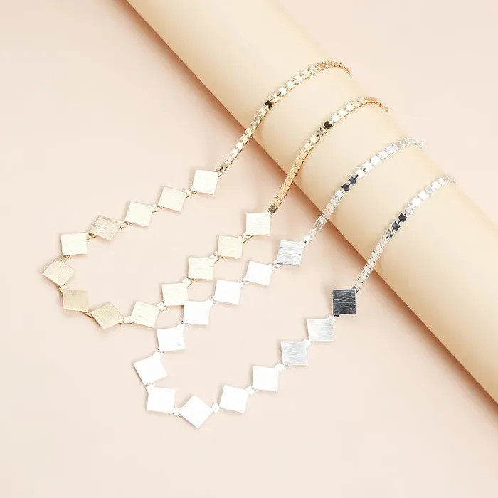 Vintage Square Metal Zinc Alloy Necklace Bracelet Earrings Set for Women