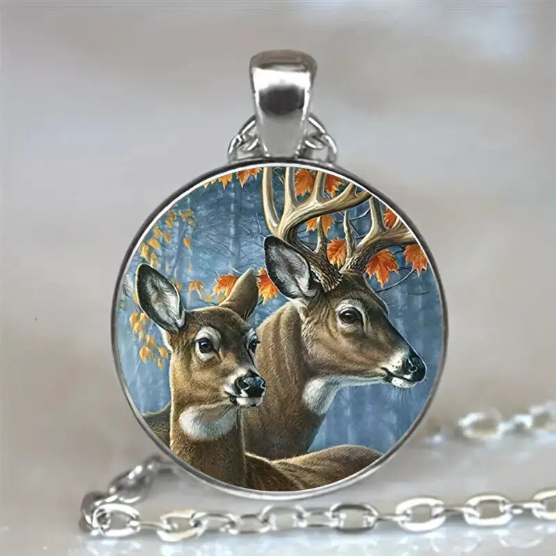 Special Jewelry Cute Deer Round Pendant Necklace Great Gift Idea