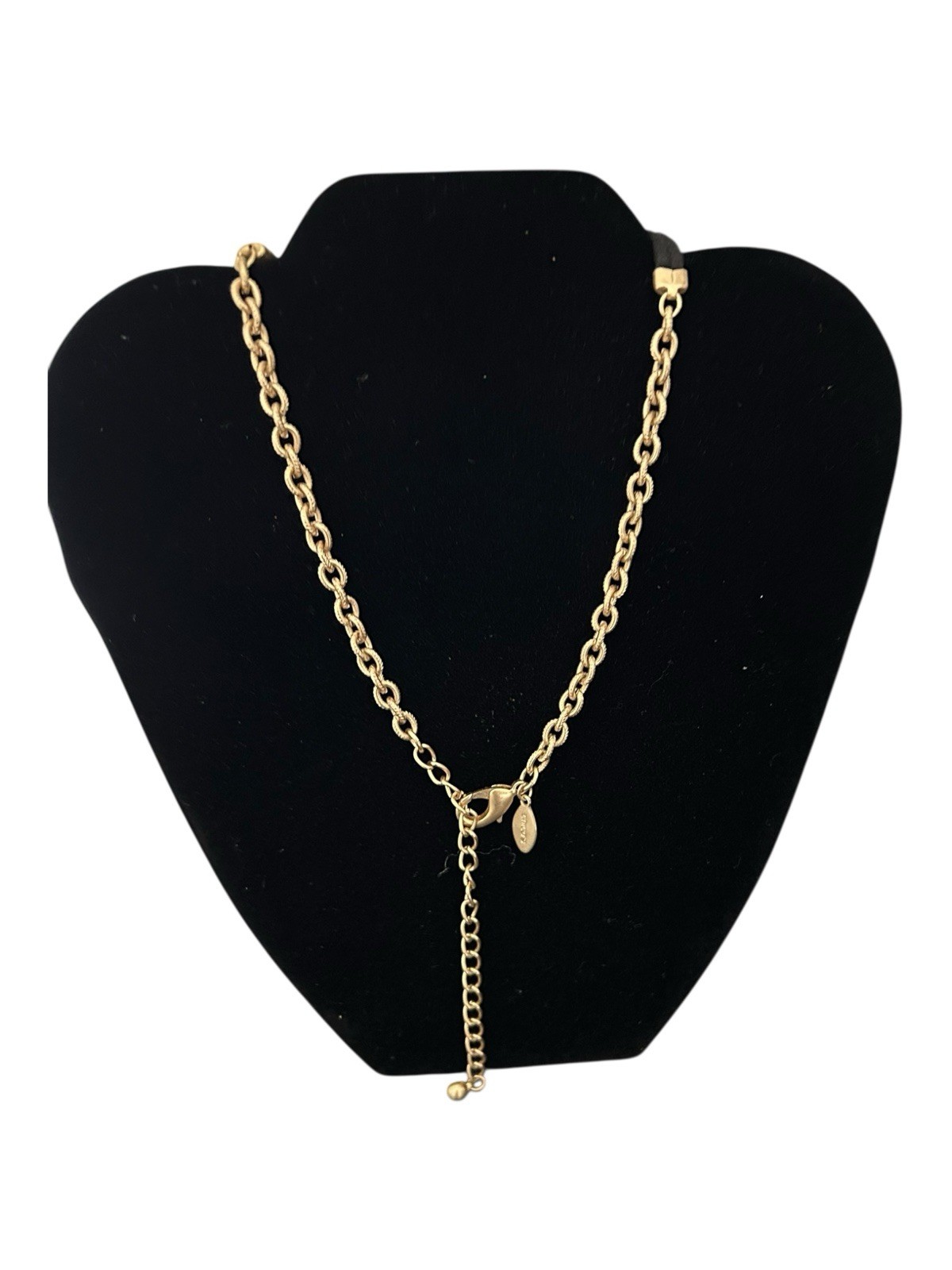 Chico’s Statement Necklace Gold Hammered Pendant Black Cord Adjustable 17” + 4”