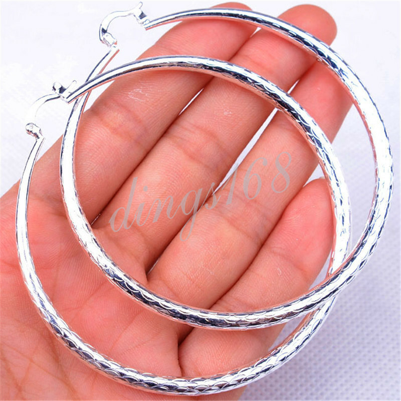 Genuine 925 Sterling Silver Classic FishScale Hoop Earrings 70mm/2.8inch X-Large