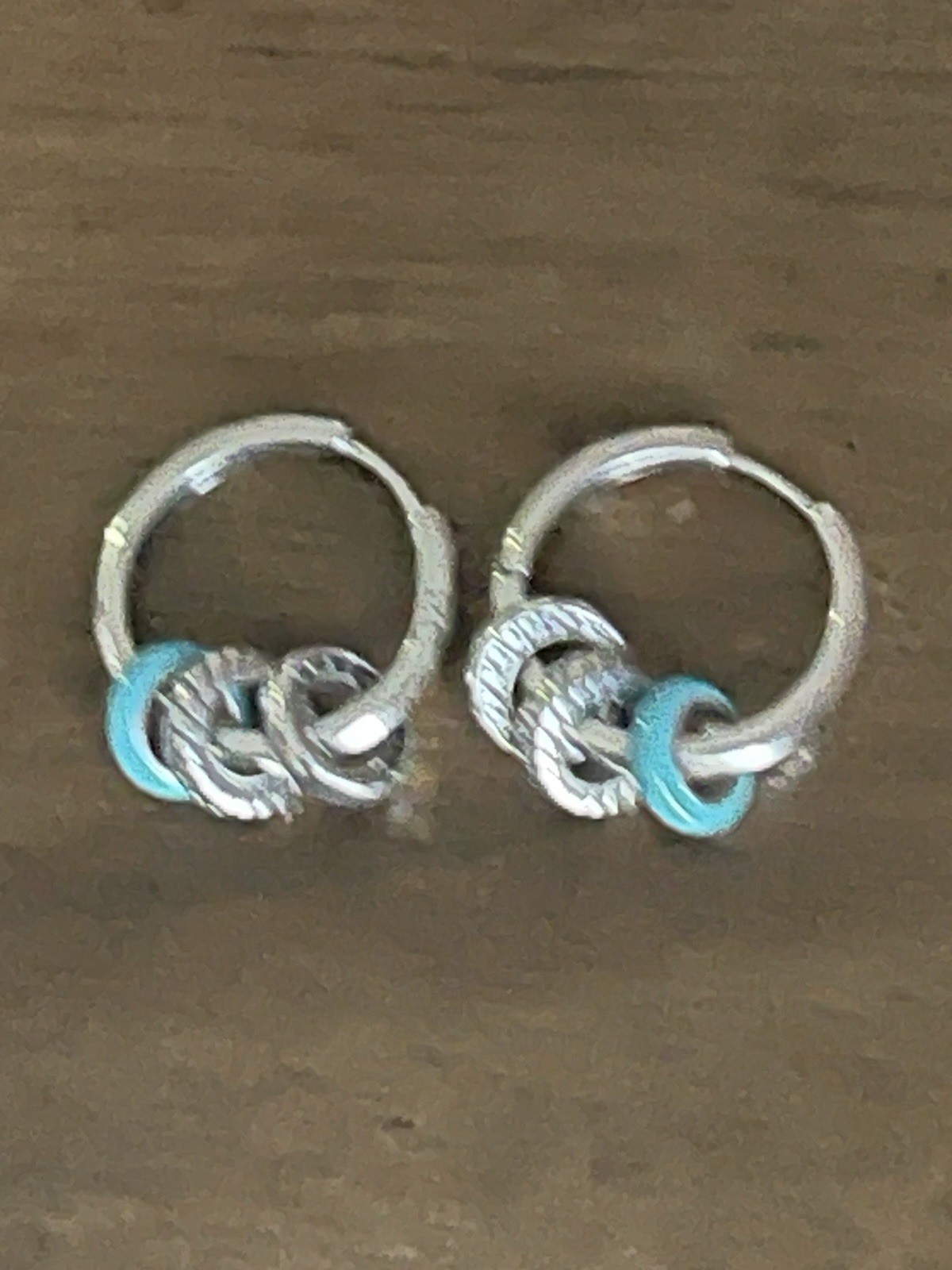 S Signed 925 Turquoise Cz Removable Charms Hoop Earrings