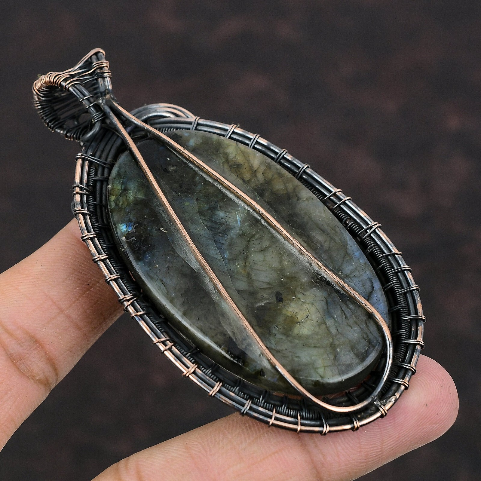 Labradorite Gemstone Wire Wrapped Pendant Copper Jewelry For Girls 3.54″