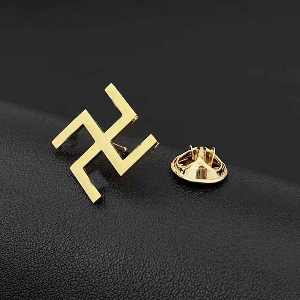 Titanium Steel Vintage 万字符 Blessing Brooch Pin Amulet Accessory for Women Men
