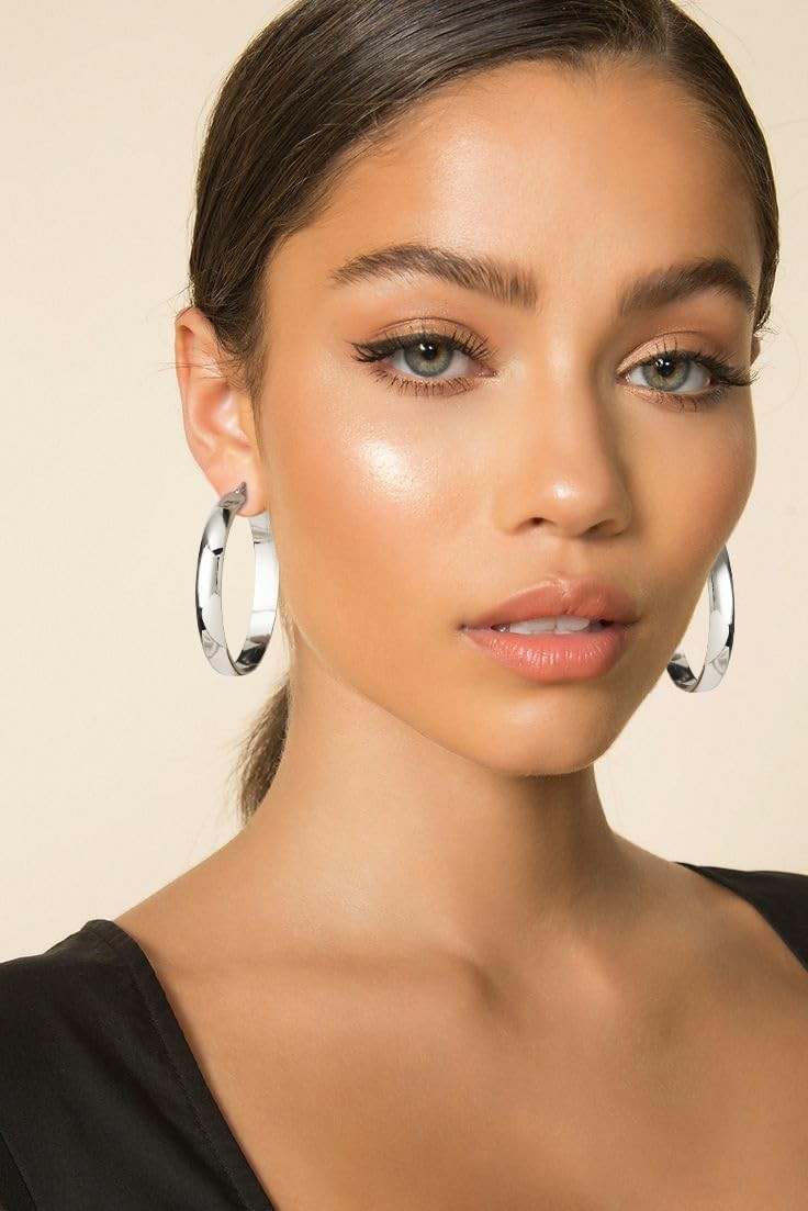 8mm Thick 925 Sterling Silver Hoops Earrings for Women 14K Real Gold Large Hoop