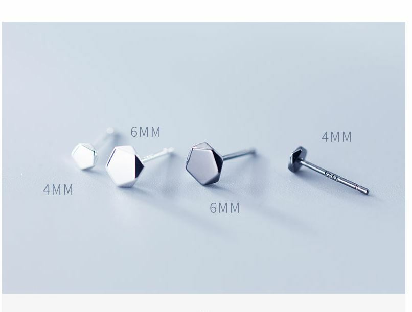925 Sterling Silver Geometric Pentagon Black Post Stud Earrings Gift Box PE18