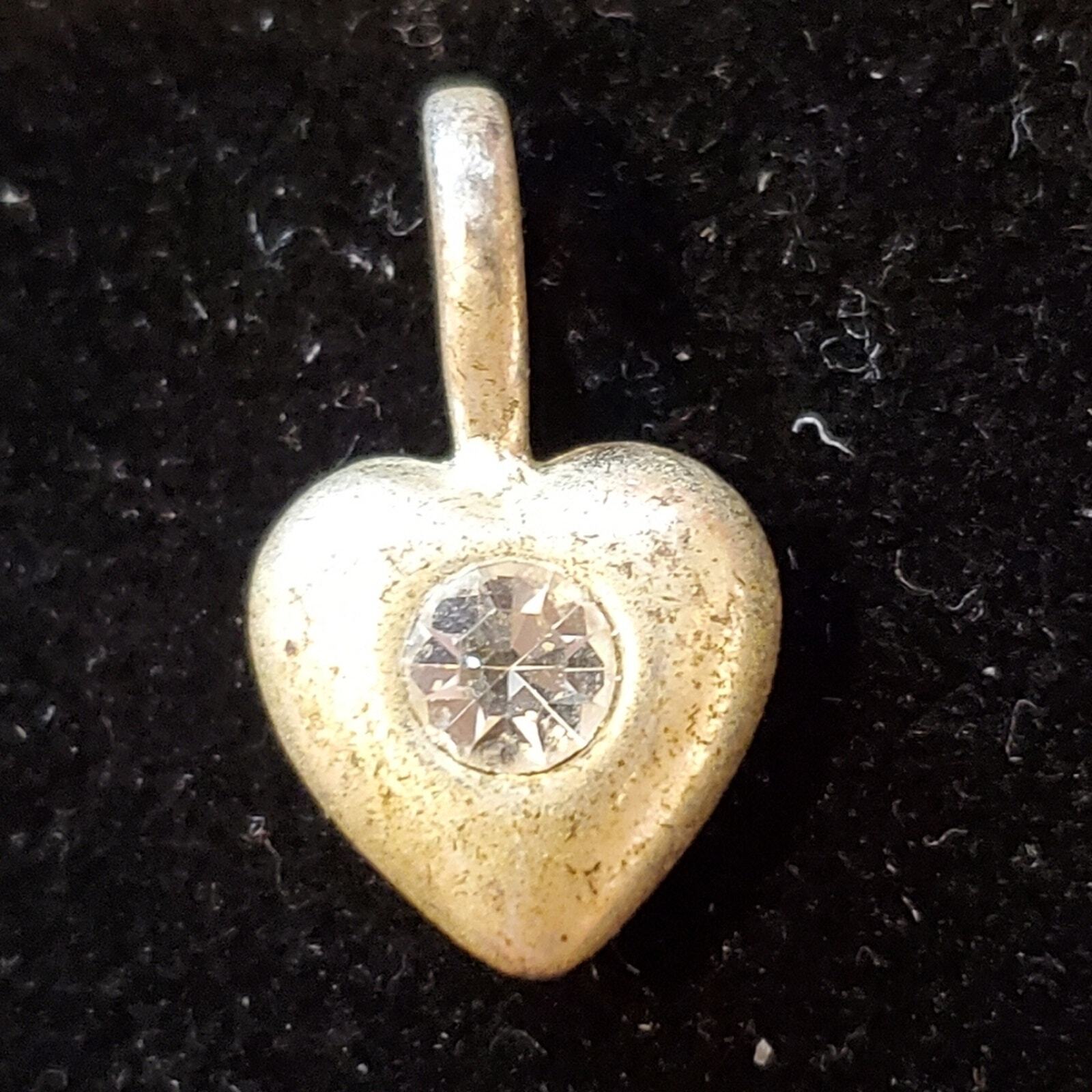 7/8 inch x 3/8 inch Silver Toned Heart Pendant Double Sided Blue Clear Stone