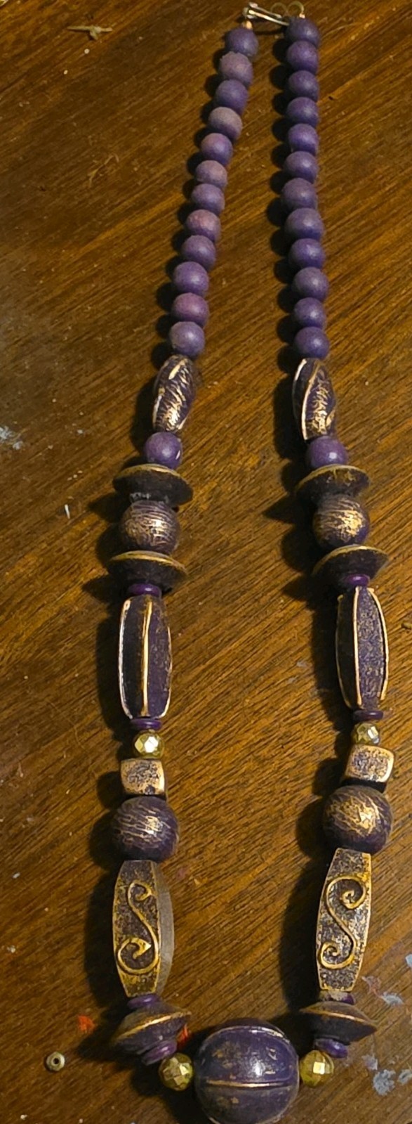 Beaded Necklace Lot of 3, Black Purple Orange, Wood & Plastic, Hook