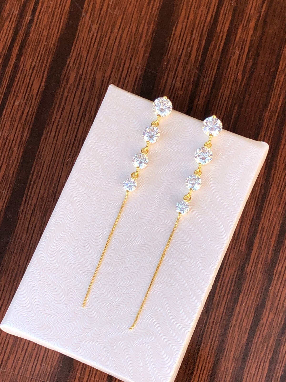 925 Sterling Silver Graduated CZ Chain Drop Earrings Gold Women 57mm x3mm/4.9mm