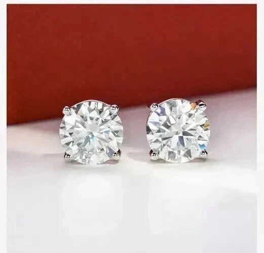 2Ct Round Cut Simulated Diamond Solitaire Stud Earrings 14K White Gold Plated