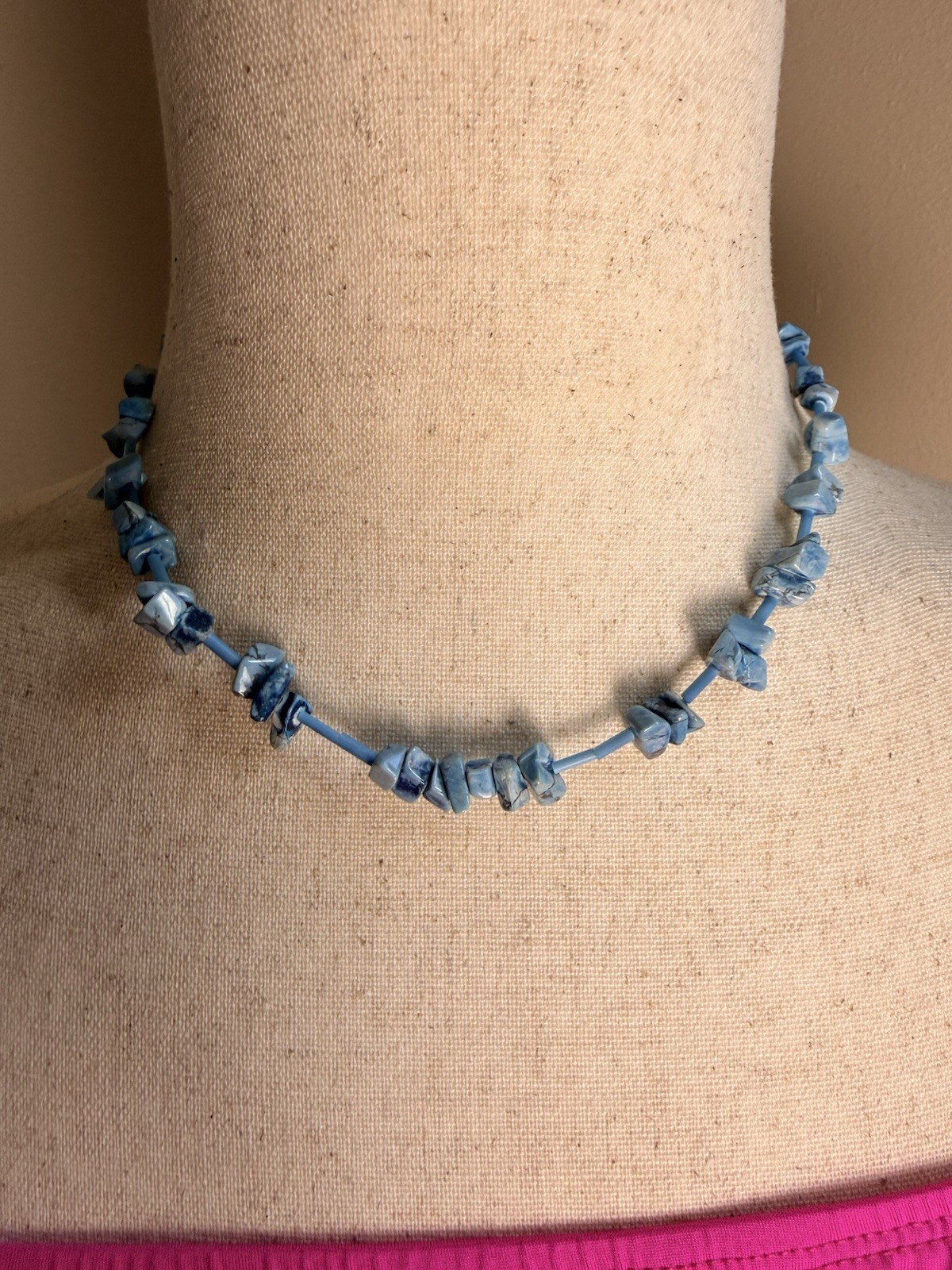 Sky-blue Chip Stone Necklace Features Irregular Tumbled Turquoise Stone