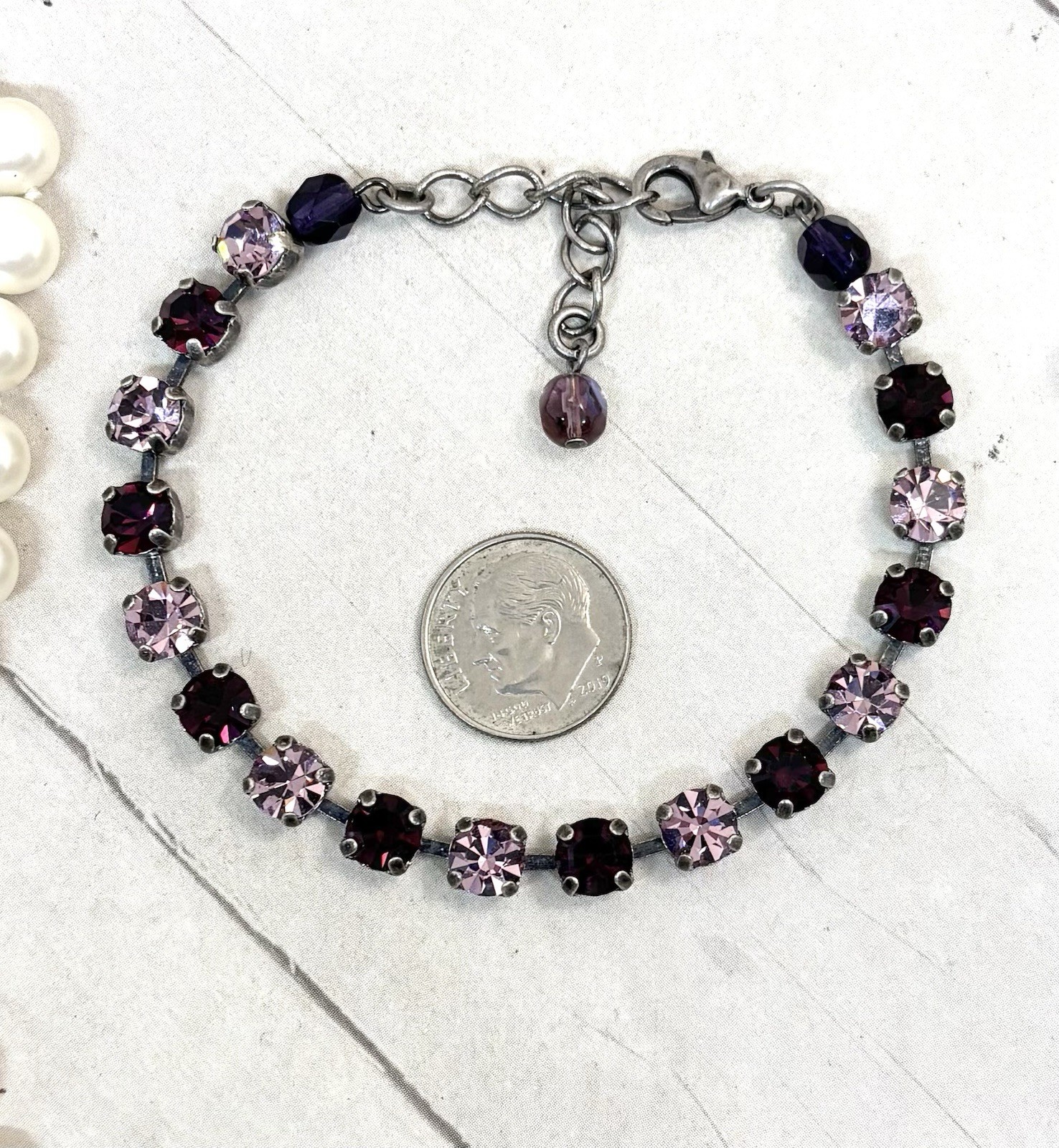 6mm Antique Silver Plated Lilac and Purple Cup Chain Bracelet