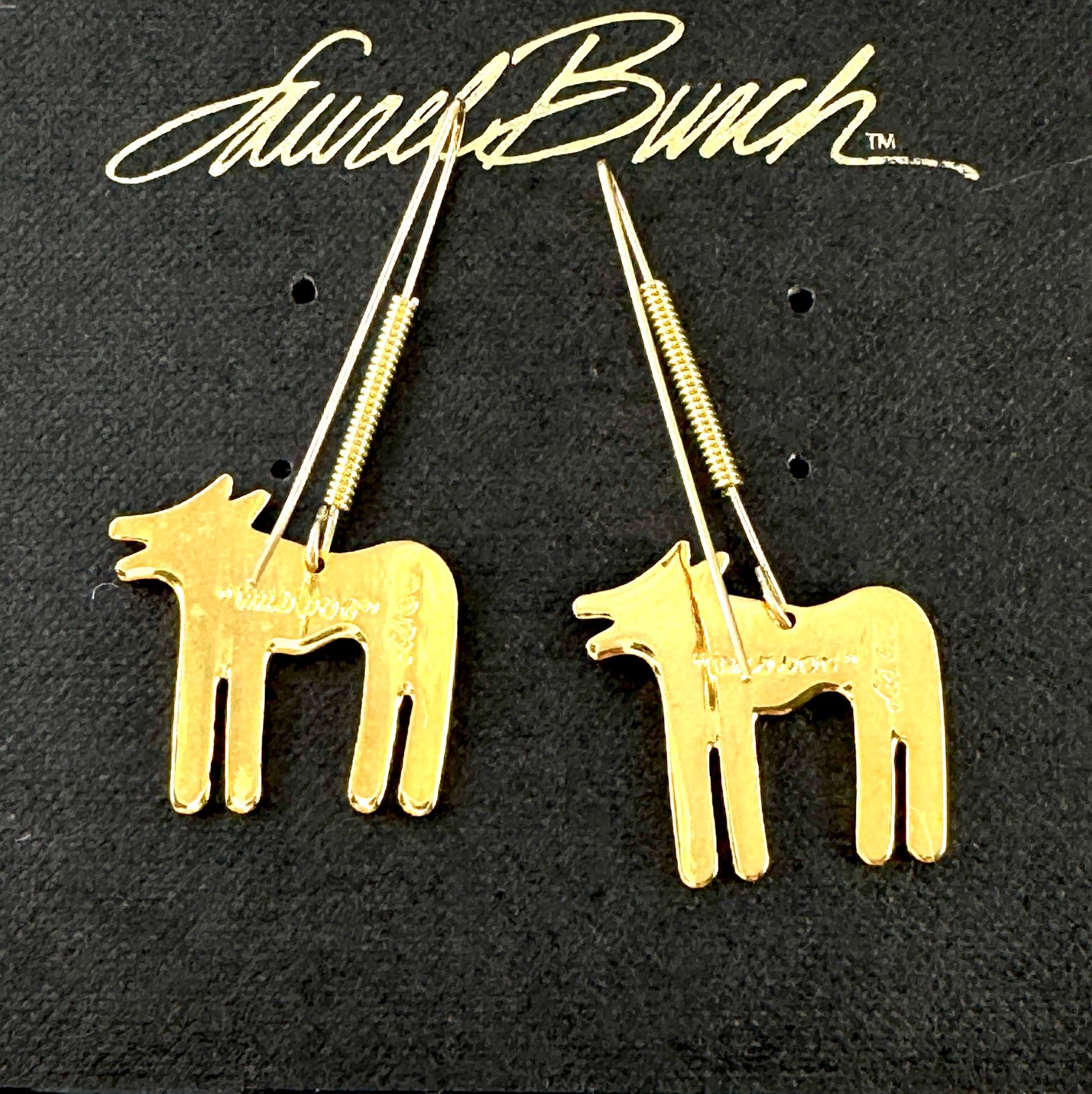 NEW Old Stock Retired Signed Laurel Burch Wild Dog Cloisonne Gold Earrings