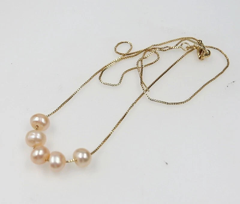 925S Natural 6-7 mm Unusual Pink Drip Baroque Pearl Pendant G155 16″/40cm