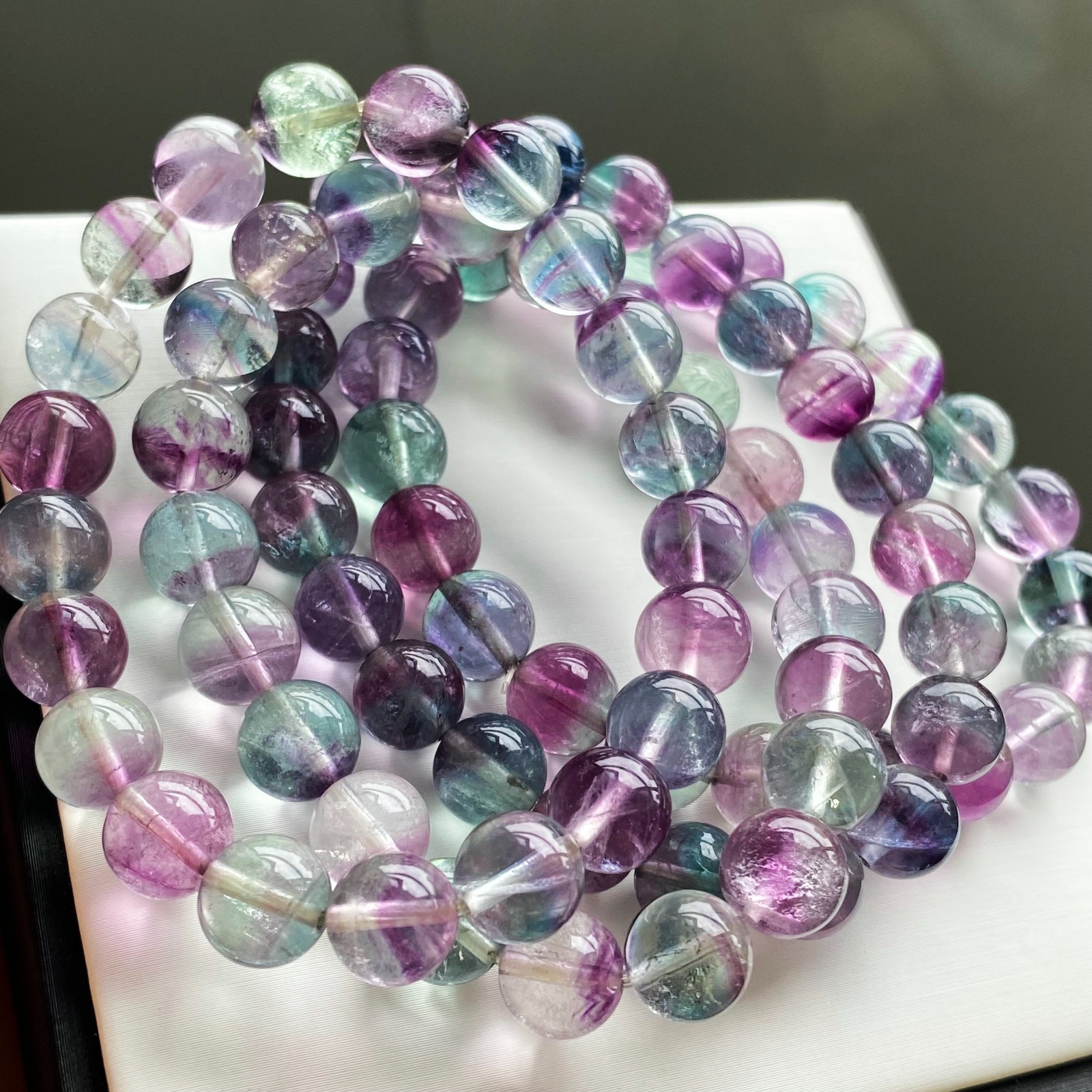 9mm 1pcs Natural Color Fluorite Quartz Crystal Gemstone Beads Bracelet