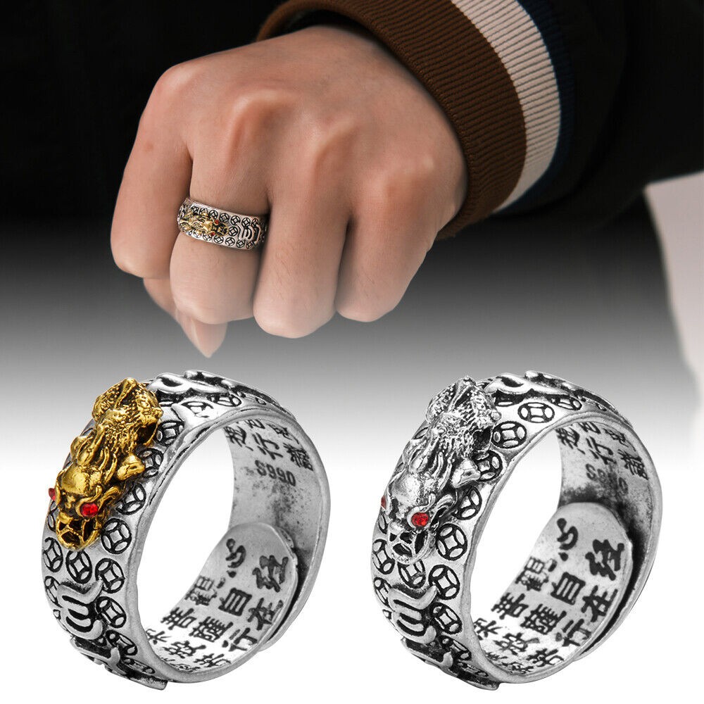 2x Feng Shui Pixiu Mantra Amulet Lucky Adjustable Ring Buddhist Good Luck Mantra