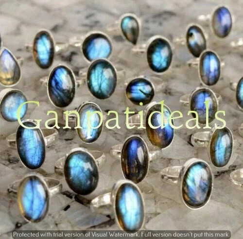 BULK Flashy Labradorite Gemstone Wholesale Lot 925 Sterling Silver Plated Rings