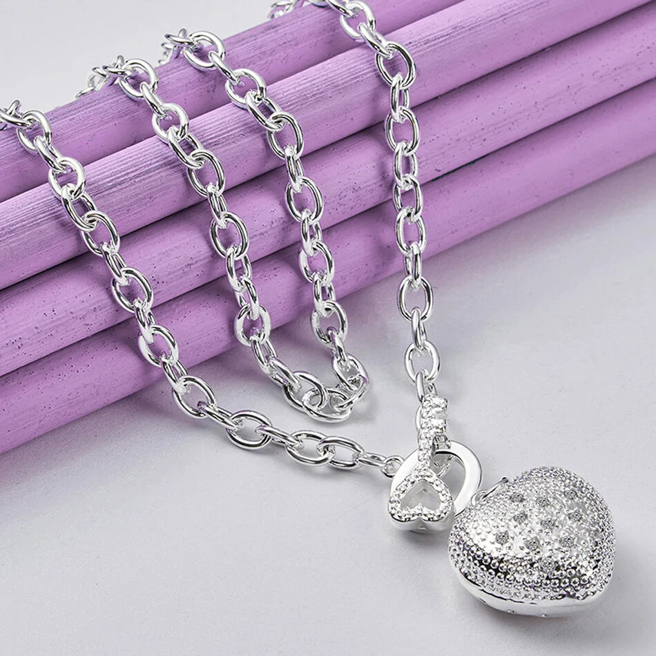 CHSHINE 925 Sterling Silver Heart Pendant Necklace Ring Bracelet Jewelry Set