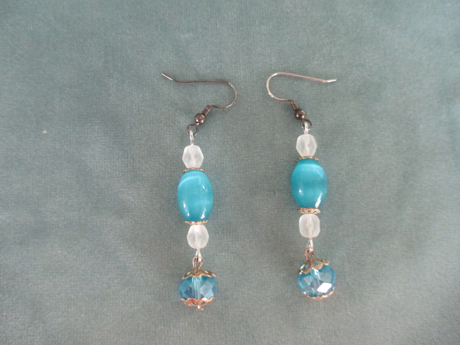 Aqua Dangle Beaded Art Fair Earrings New