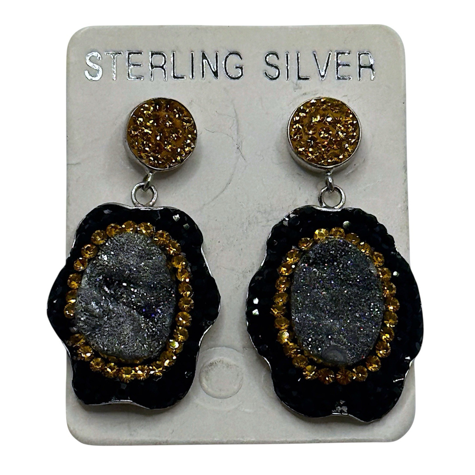 NEW Sterling Silver Druzy Crystal Hang Earrings Special Occasion Luxury Sparkle