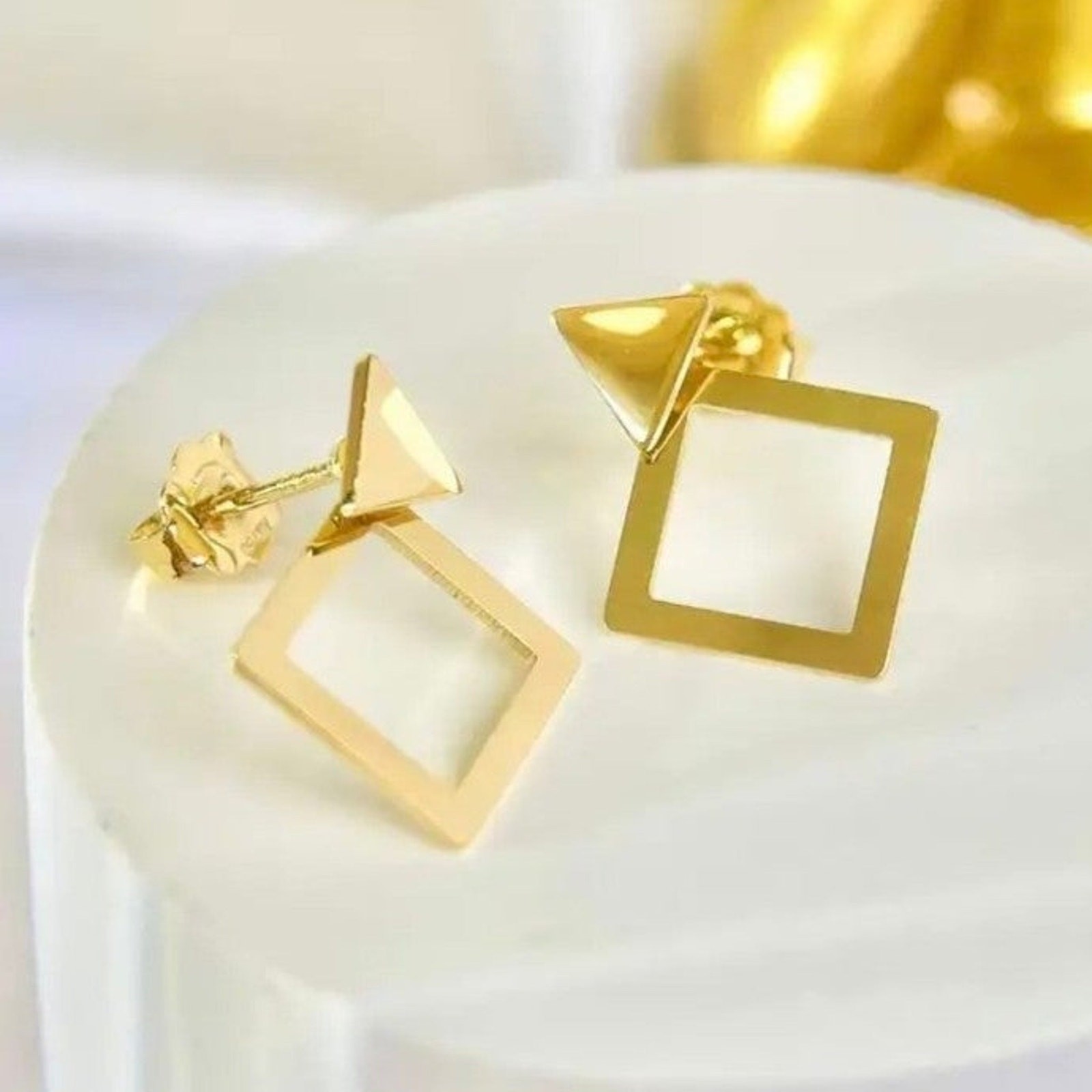 18k Gold Geometric Stud Transformer Earrings Convertible Lightweight Gold NWT