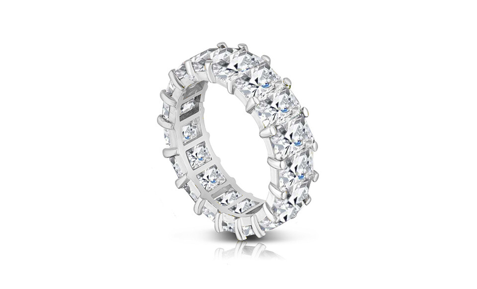 Emerald Cut Cubic Zirconia Eternity Bands in 18K White Gold Plating – 3 Colors