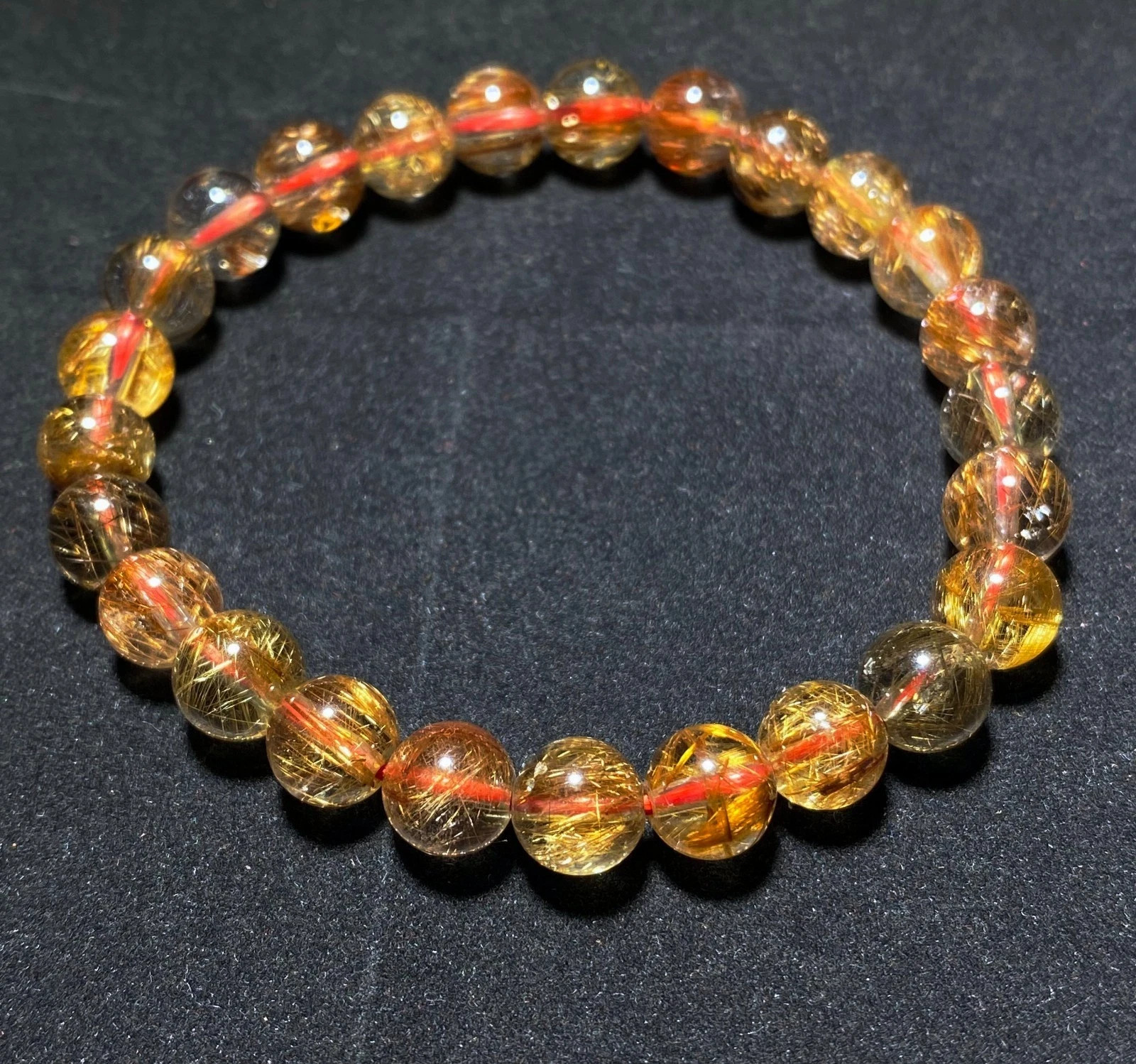 7.8mm Natural Red Copper Quartz Crystal Beads Bracelet C1795