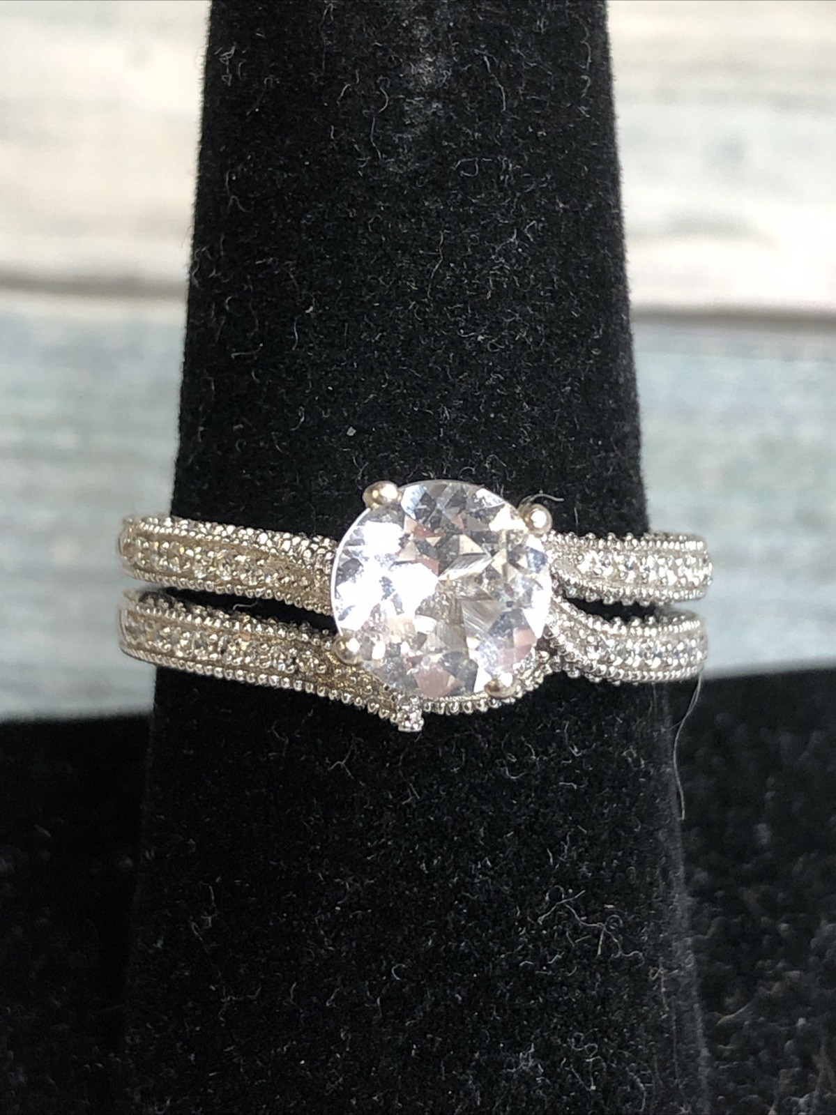 CZ 925 Sterling Silver Double Ring Wedding set size 8 NWOT no Box