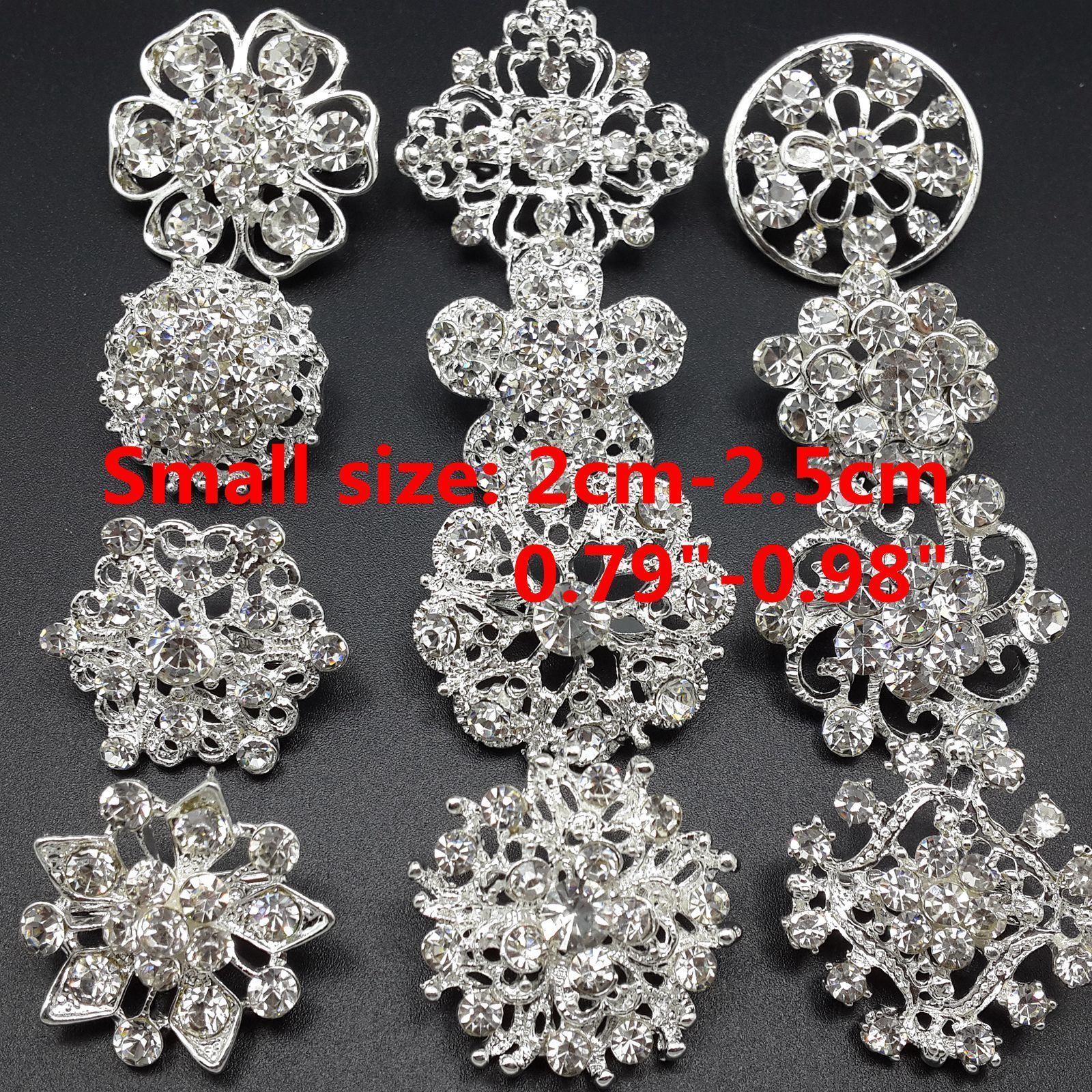 Lot 30pc Mixed Sliver Rhinestone Crystal Brooches Pin DIY Wedding Bridal Bouquet