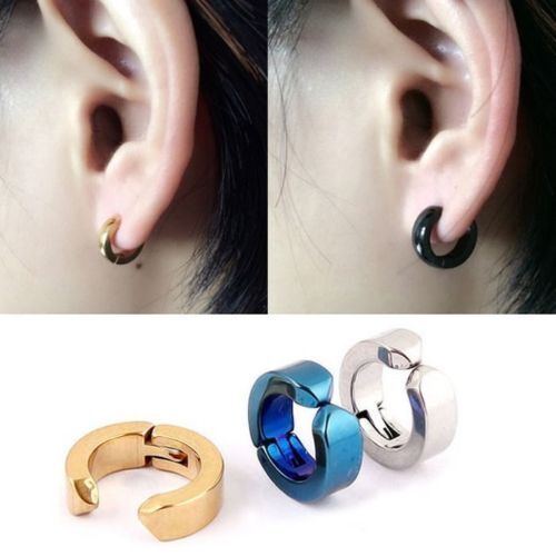 2PCS Non-Piercing Earrings Ear Clip Fake Ear Hoops for Men Women Stainless Steel