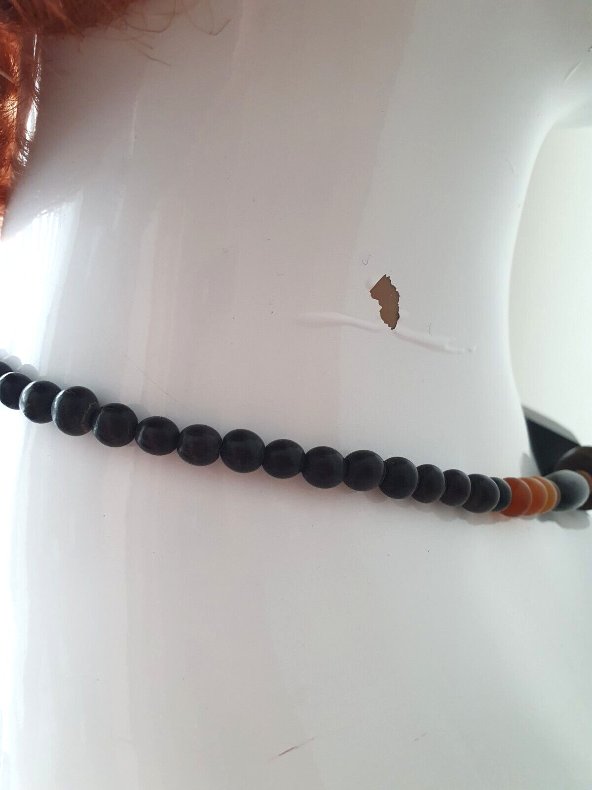 Vintage Artisan Black Orange Chunky Acrylic Beaded Boho Festival Necklace
