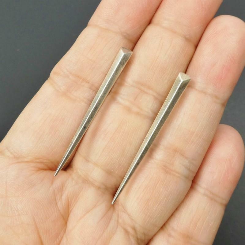 Handmade Sterling Silver Long Pointed 3D Spike Earrings Ear Crawler Climbers