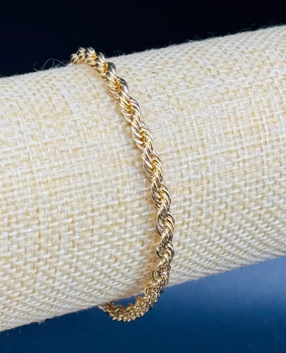 18 kt Yellow Gold Filled 4mm Diamond Cut Rope Chain Bracelet 7″
