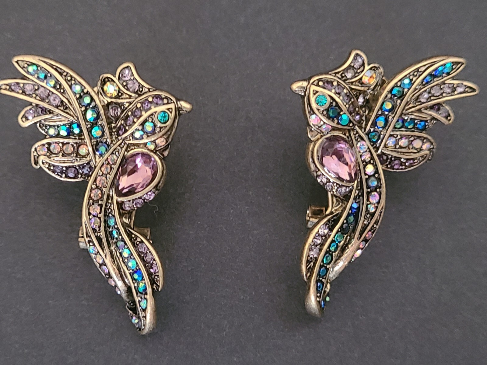 Crystal Earrings Heidi Daus Phoenix Rising Multicolor Brass 1-3/8 Inch NWT