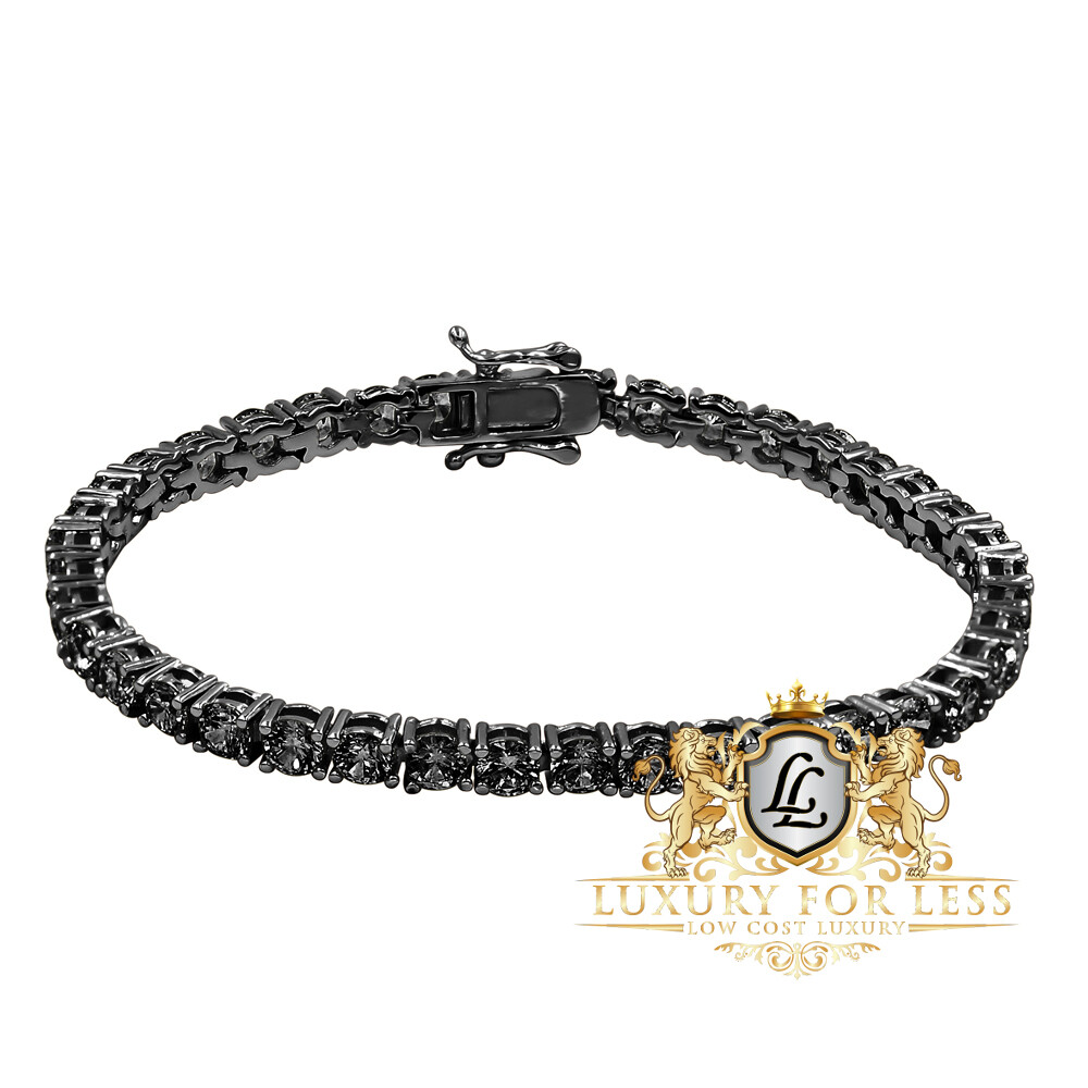 Black Gold Tone High Quality AAA+ Grade Simulated Diamond 1 Row Tennis Bracelet