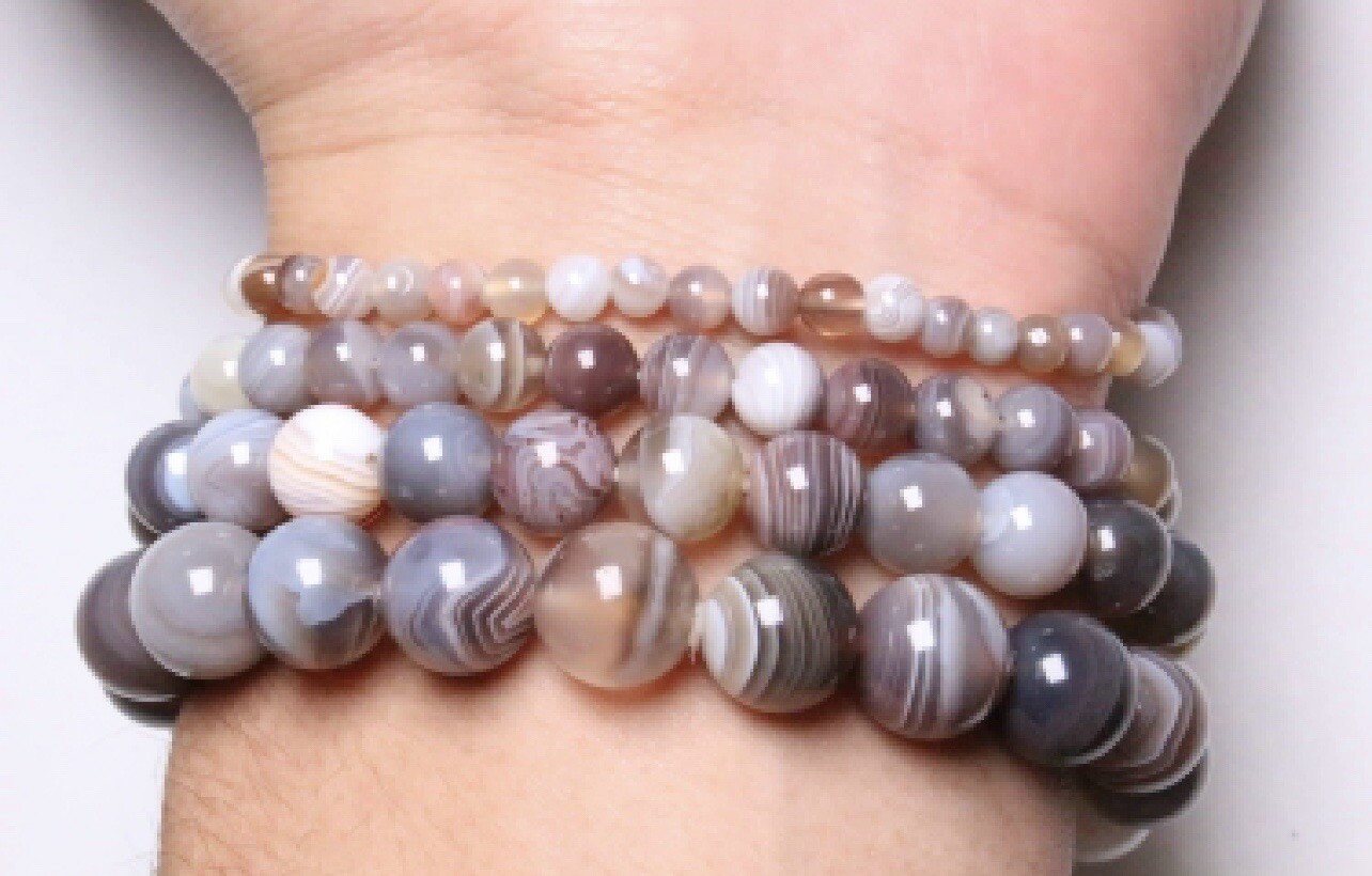AAA Quality Natural Boswana Agate Round Beaded Bracelet For Men and Women