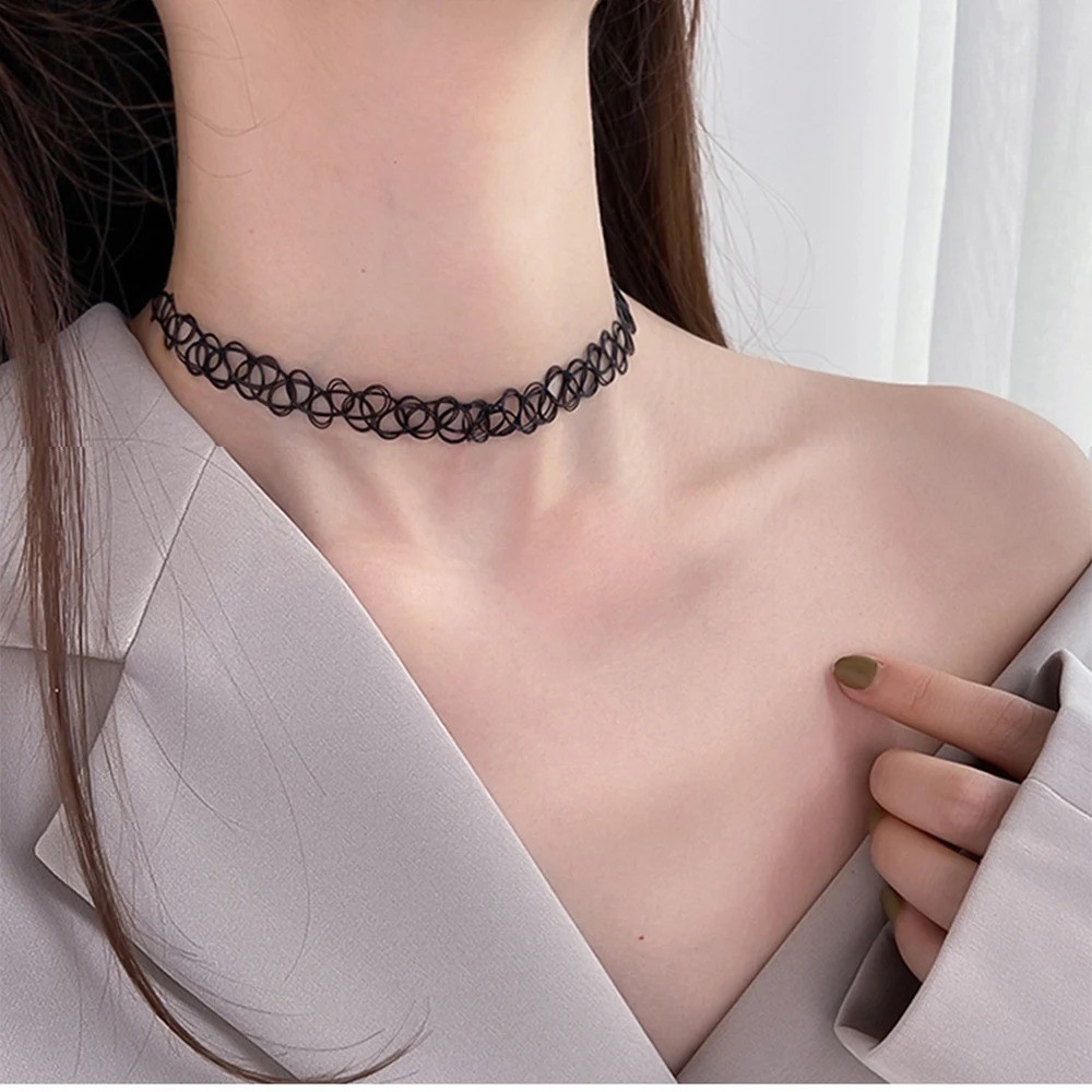 12pcs Rainbow Stretch Choker Creative Women Set Necklace Elastic Tattoo Vintage