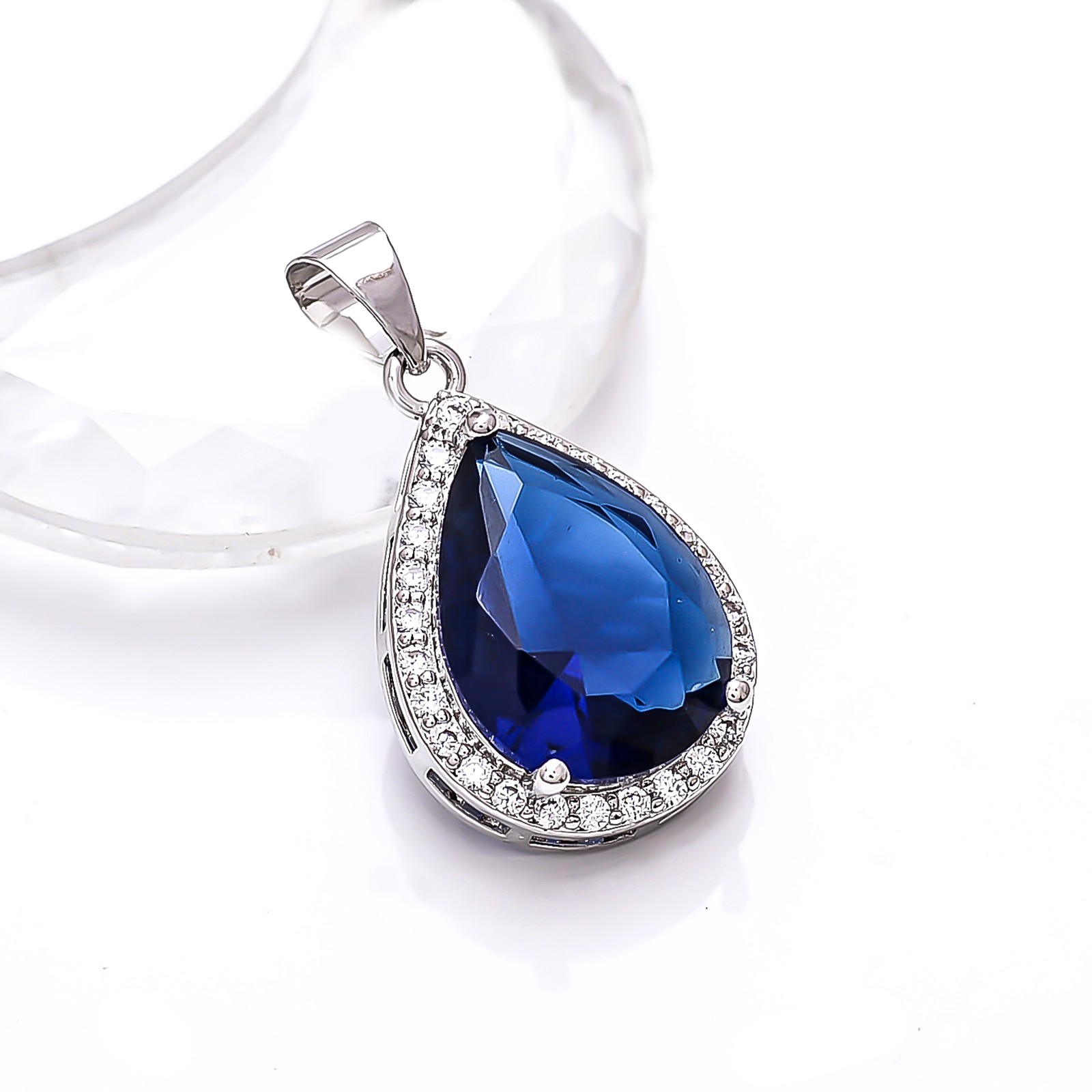 Blue Sapphire – Simulated & CZ Gemstone 925 Sterling Silver Pendant 1.10″ P80126