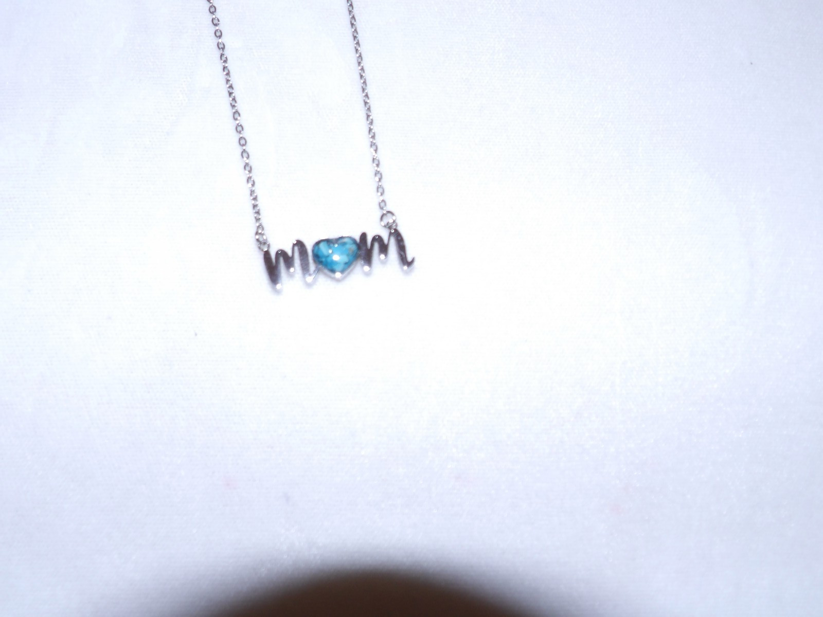 MOM NECKLACE PENDANT MOTHERS DAY GIFT BLUE GEMSTONE HEART 16″ to 20″ NEW