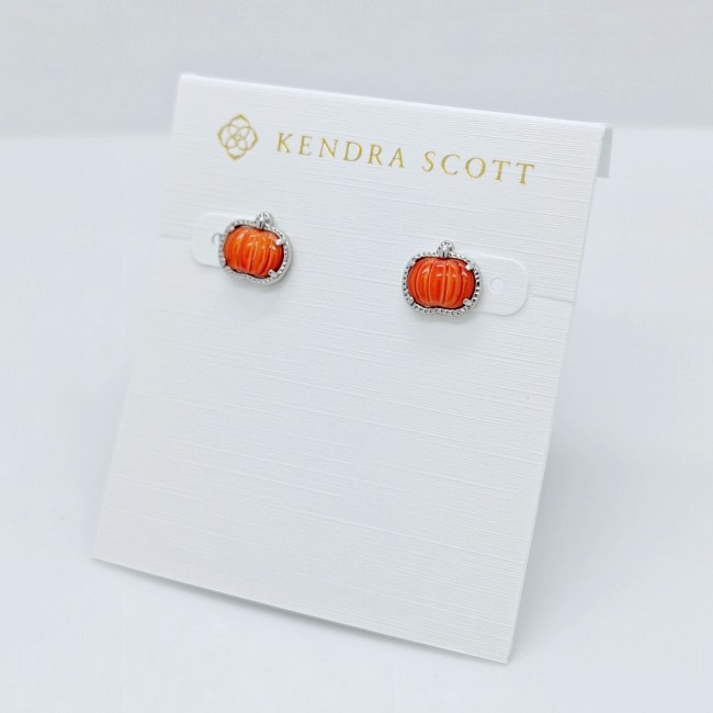 New Kendra Scott Pumpkin Silver Stud Earrings In Orange Shell
