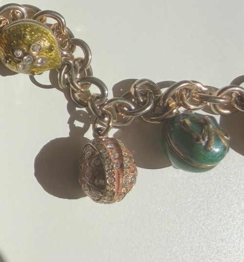 Fabergé-Inspired Egg Charm Bracelet Soft Enamel Tone Gold Tone Rhinestones AS IS