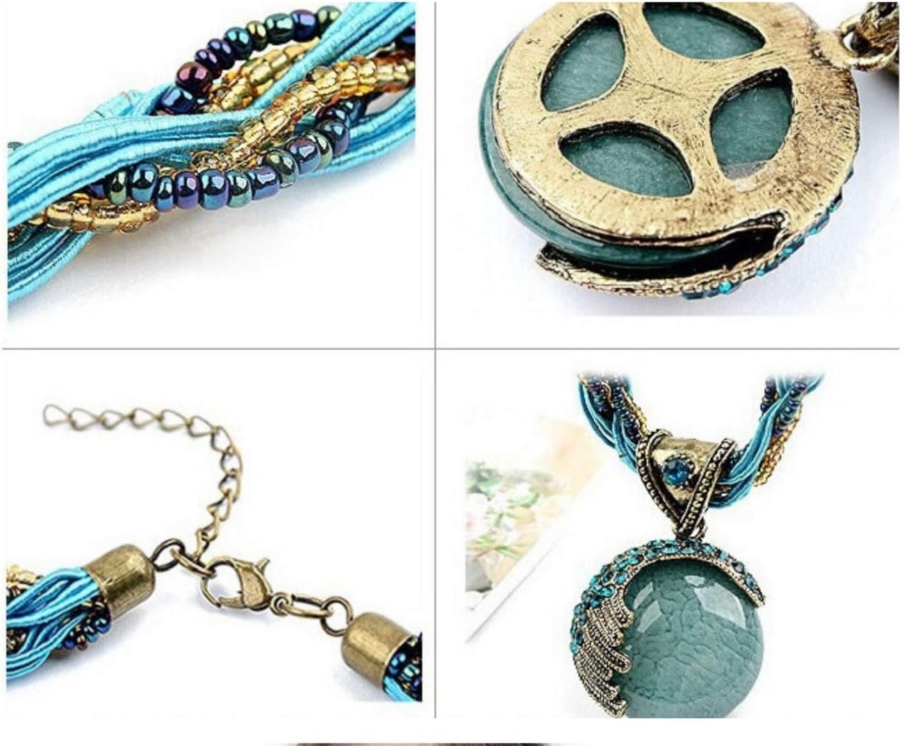Vintage-Inspired Turquoise Necklace with Adjustable Rope Chain – Women’s Fashion