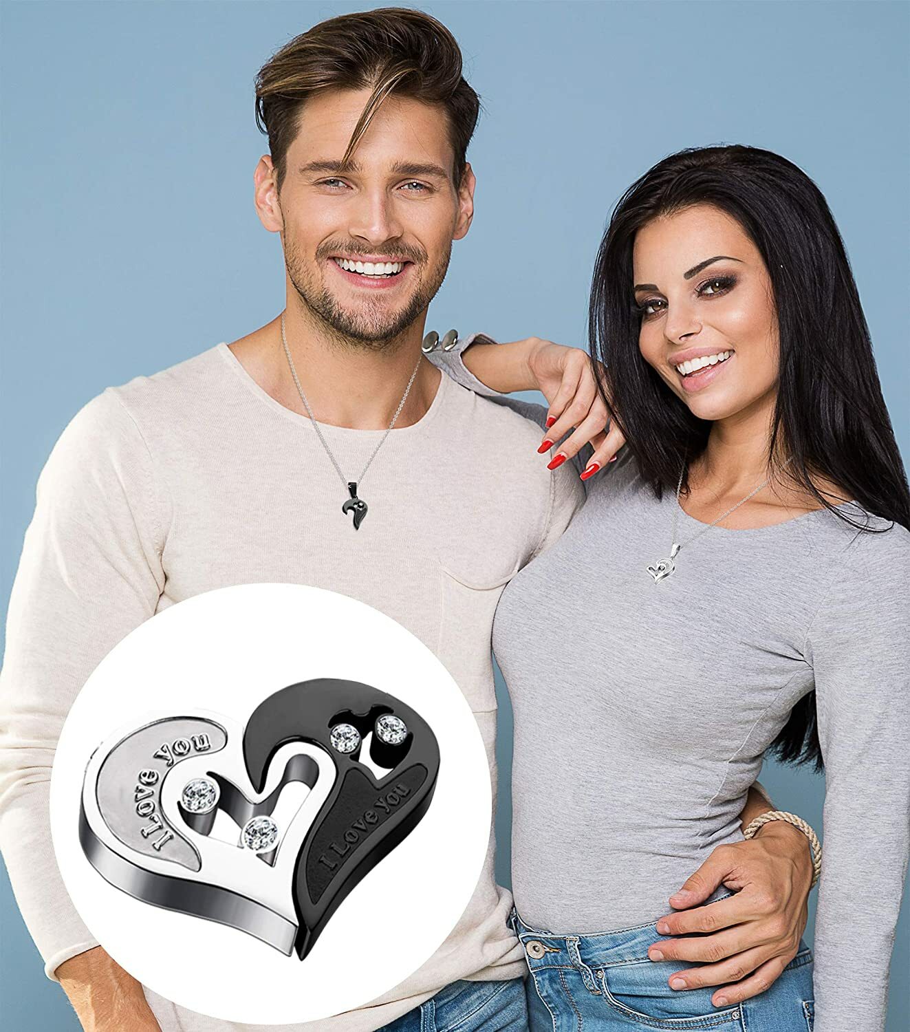 2-Piece Stainless Steel Couple Necklace I Love You Heart Puzzle Matching Pendant
