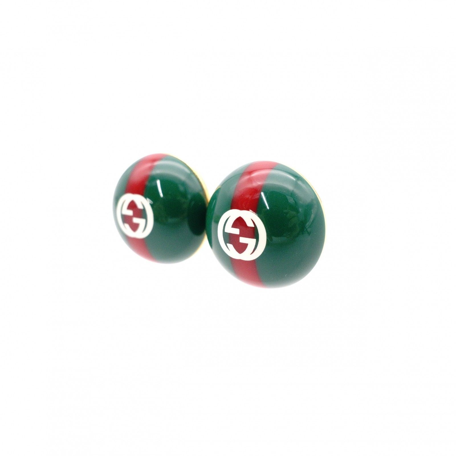GUCCI Sherry Line Earrings Metal Plastic Green Red