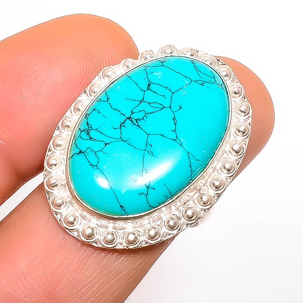 Turquoise Gemstone 925 Silver Plated Ring s.7 TR7508-1618