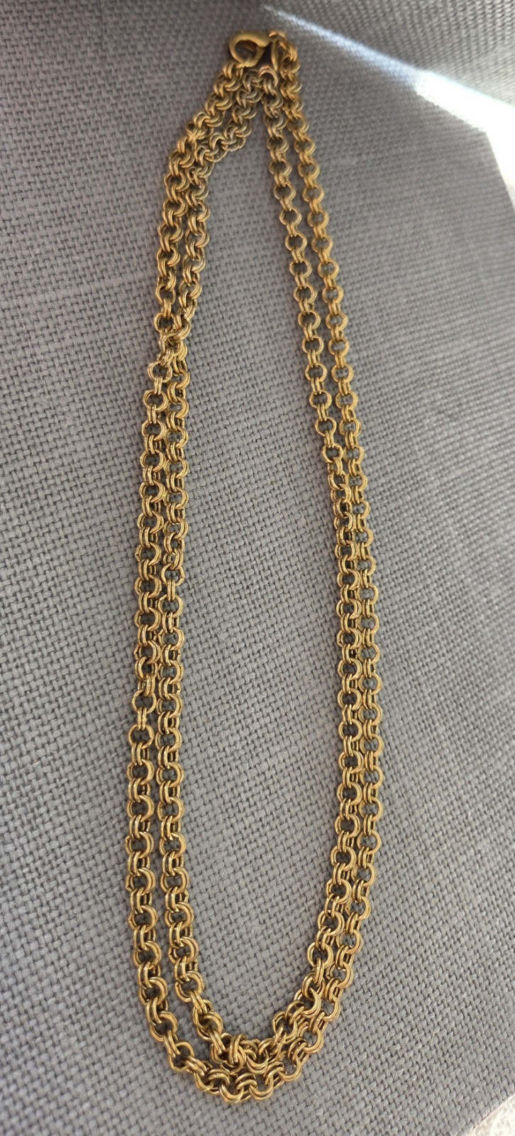 36 Inch Long Gold Tone Double Link Rolo Cable Chain Necklace Costume Victorian