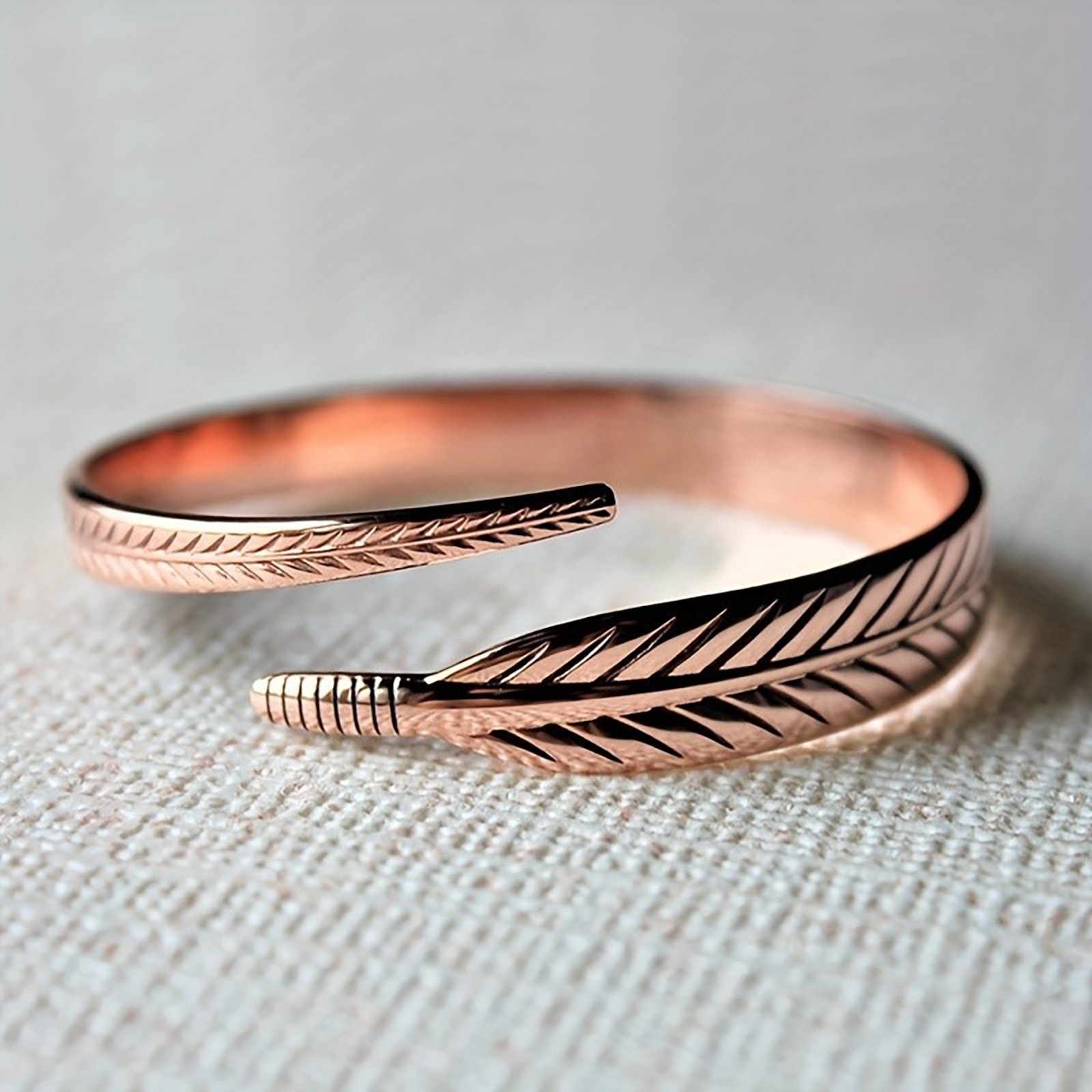 Handcrafted Copper Feather Cuff Bracelet Vintage Boho Ethnic Jewelry Gift For Me