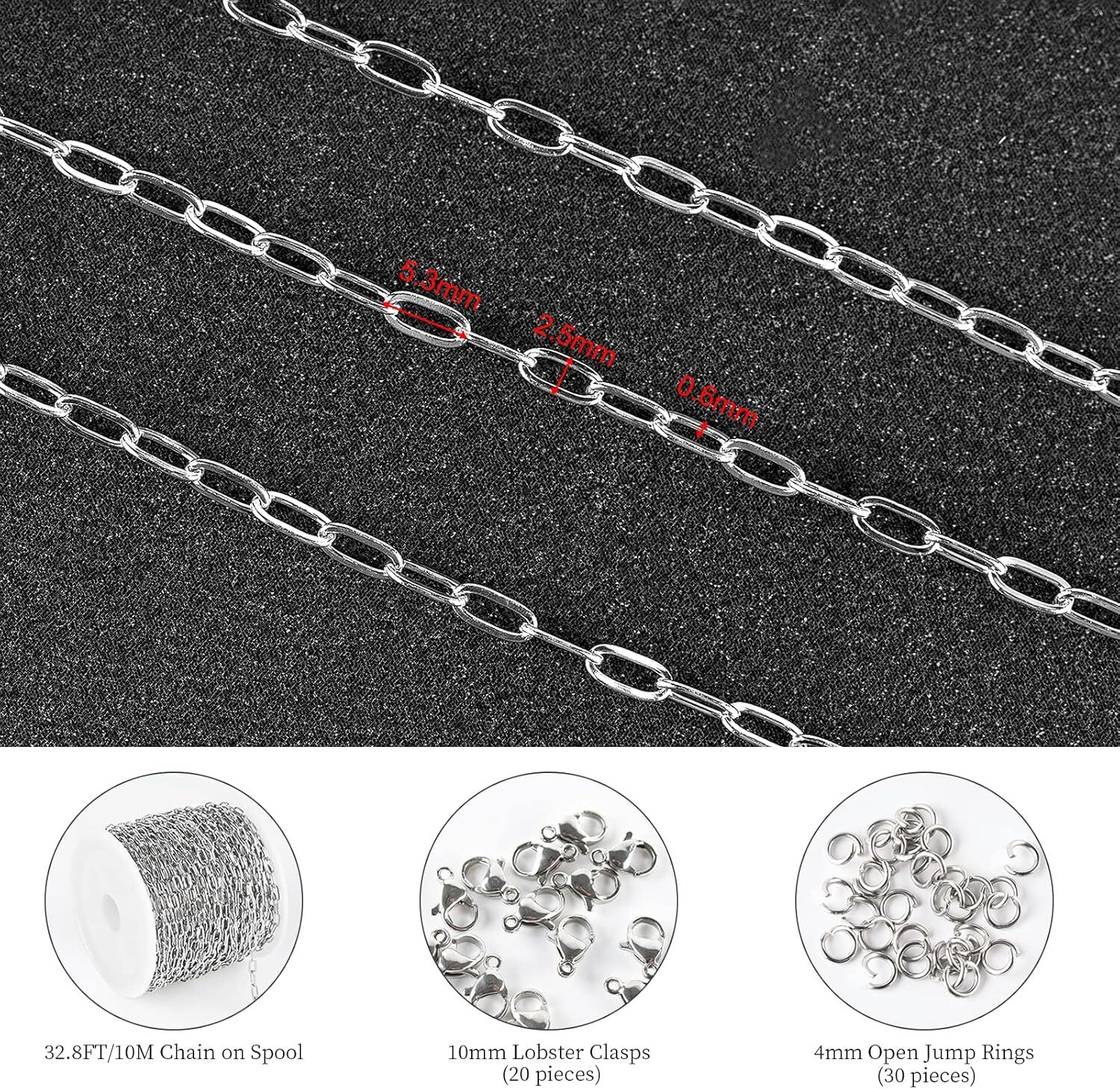 32.8 Feet 304 Stainless Steel Chain Bulk Silver Paperclip Chains for Jewelry …