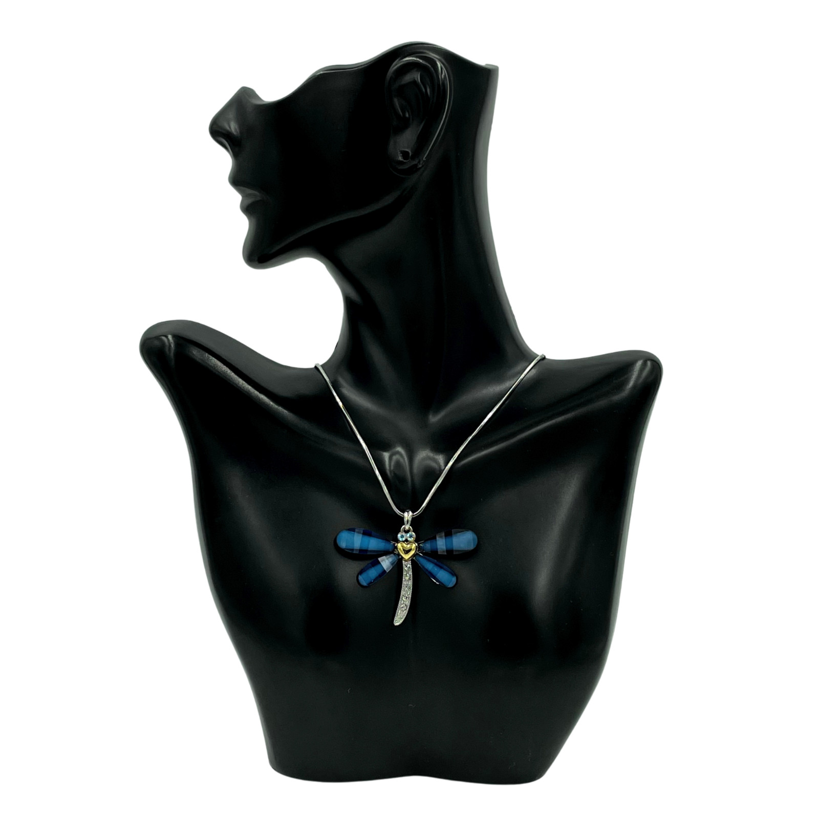 Blue Crystal Dragonfly Pendant Necklace White Gold
