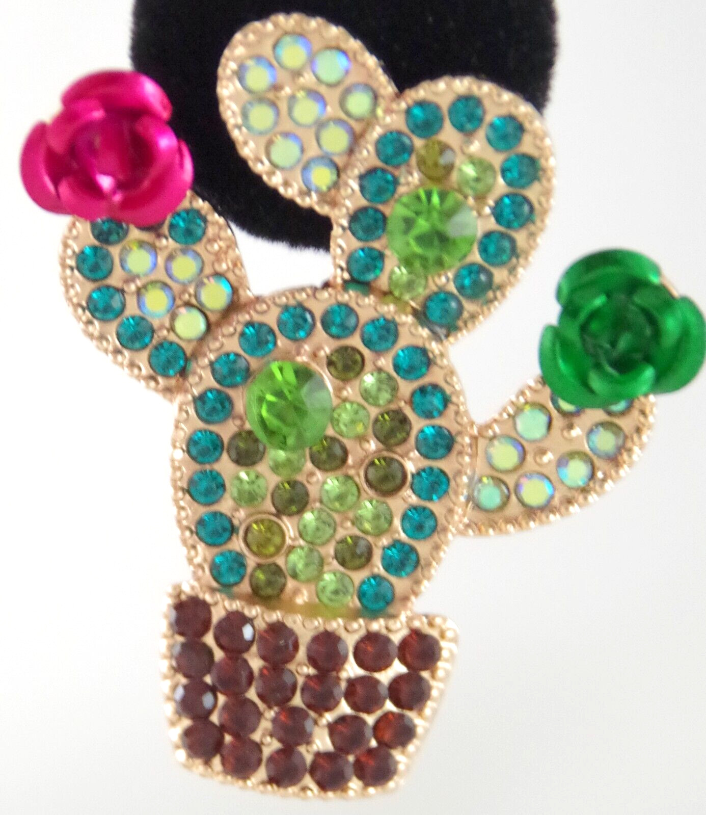 1.75″ BETSEY JOHNSON CRYSTAL RHINESTONE CACTI w 3D METAL CACTUS FLOWERS EARRINGS