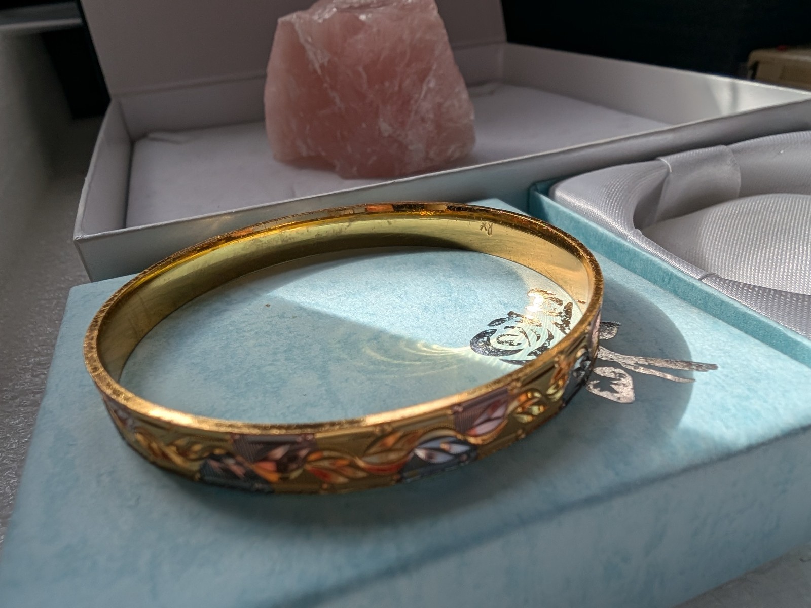 Engraved Rose Gold & Silver Tone Bangle Bracelet 20g Diameter 65mm 7mm W NEW